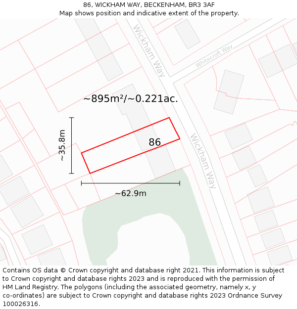 86, WICKHAM WAY, BECKENHAM, BR3 3AF: Plot and title map