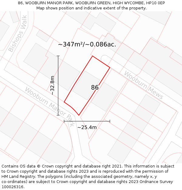 86, WOOBURN MANOR PARK, WOOBURN GREEN, HIGH WYCOMBE, HP10 0EP: Plot and title map