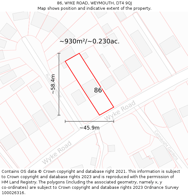 86, WYKE ROAD, WEYMOUTH, DT4 9QJ: Plot and title map