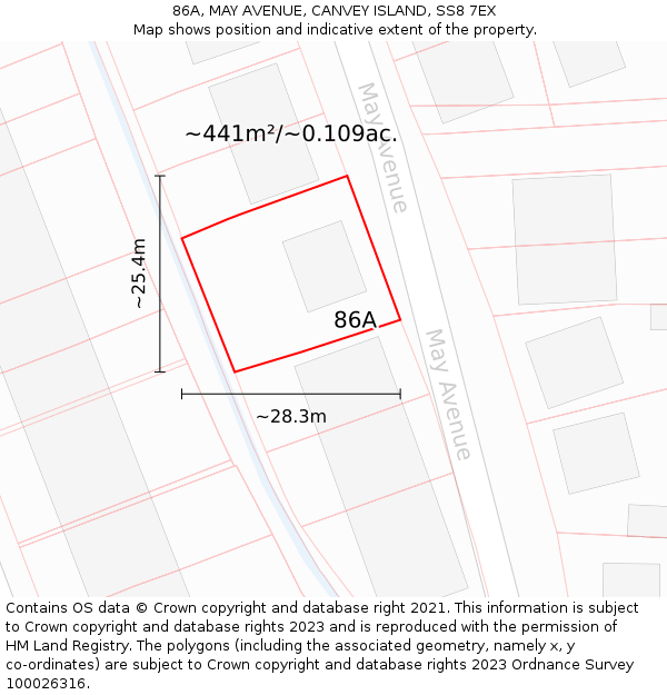 86A, MAY AVENUE, CANVEY ISLAND, SS8 7EX: Plot and title map