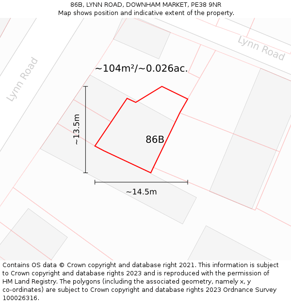 86B, LYNN ROAD, DOWNHAM MARKET, PE38 9NR: Plot and title map