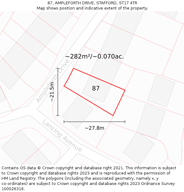 87, AMPLEFORTH DRIVE, STAFFORD, ST17 4TR: Plot and title map