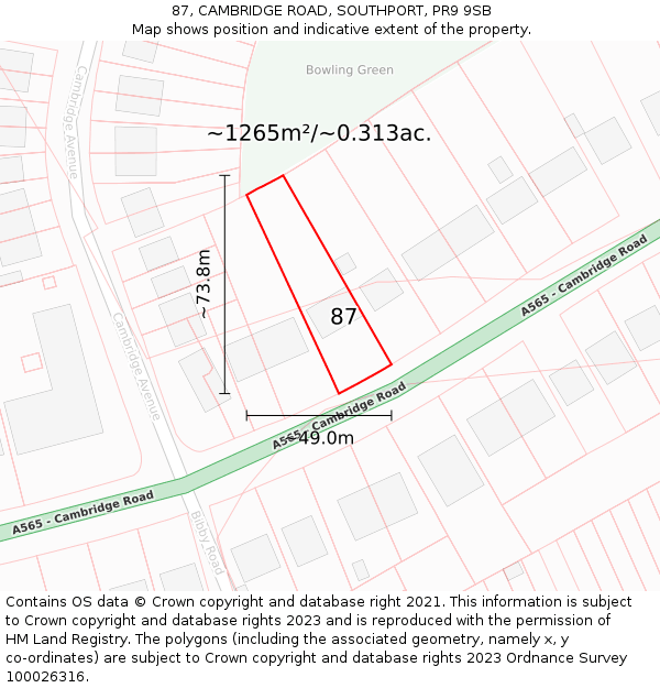 87, CAMBRIDGE ROAD, SOUTHPORT, PR9 9SB: Plot and title map