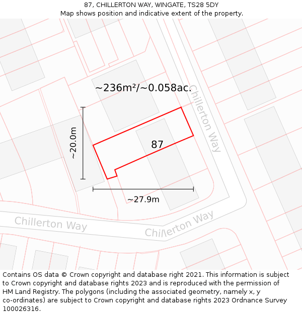 87, CHILLERTON WAY, WINGATE, TS28 5DY: Plot and title map