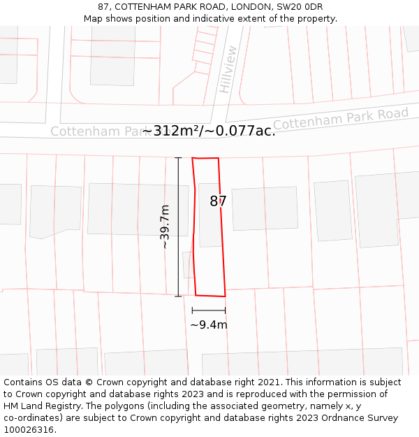 87, COTTENHAM PARK ROAD, LONDON, SW20 0DR: Plot and title map