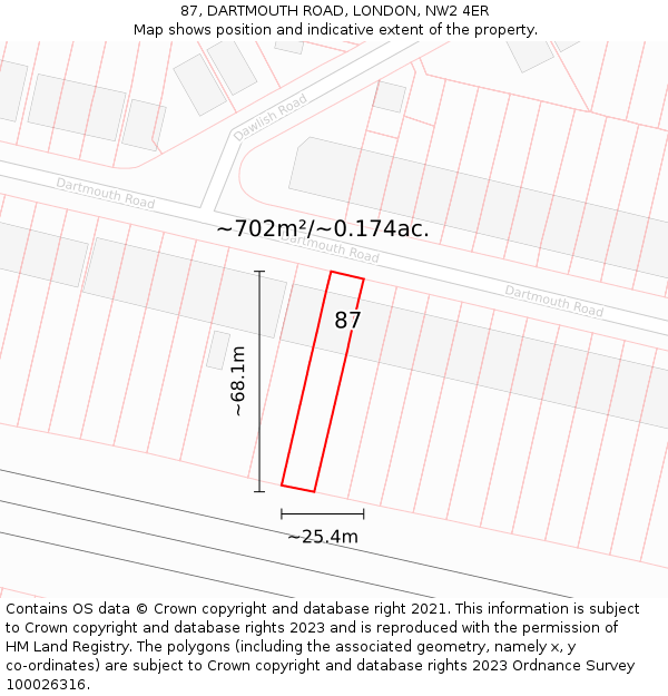 87, DARTMOUTH ROAD, LONDON, NW2 4ER: Plot and title map