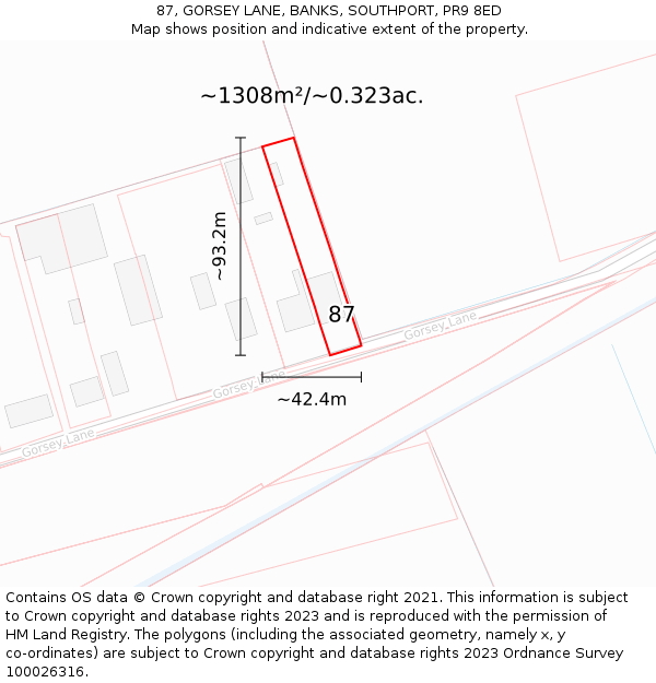 87, GORSEY LANE, BANKS, SOUTHPORT, PR9 8ED: Plot and title map