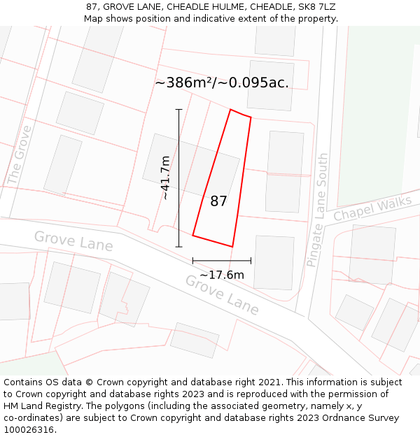 87, GROVE LANE, CHEADLE HULME, CHEADLE, SK8 7LZ: Plot and title map