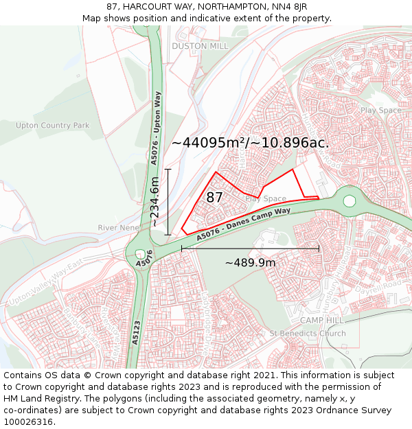 87, HARCOURT WAY, NORTHAMPTON, NN4 8JR: Plot and title map