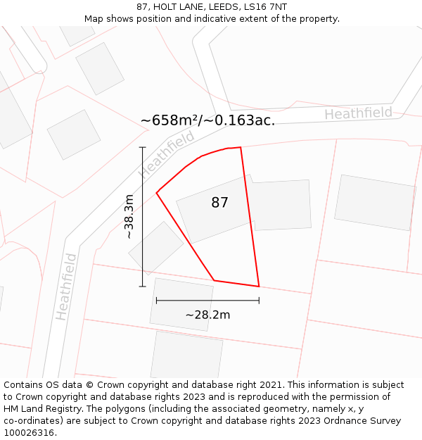 87, HOLT LANE, LEEDS, LS16 7NT: Plot and title map