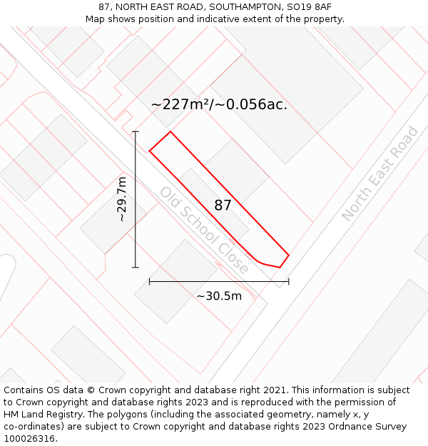 87, NORTH EAST ROAD, SOUTHAMPTON, SO19 8AF: Plot and title map