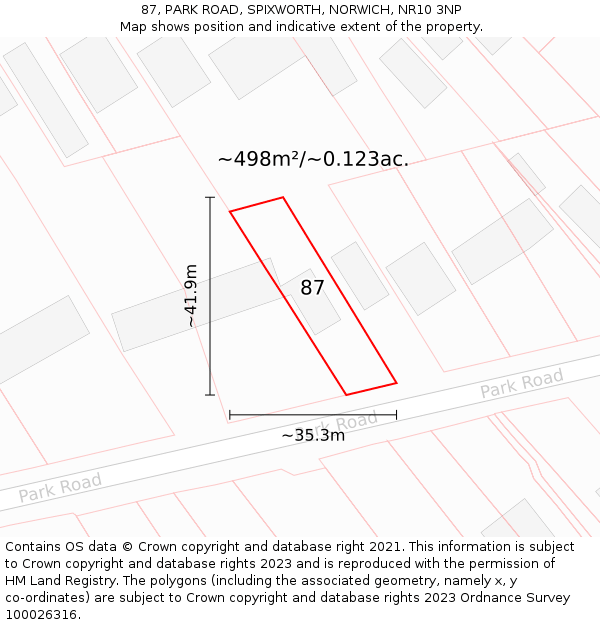 87, PARK ROAD, SPIXWORTH, NORWICH, NR10 3NP: Plot and title map