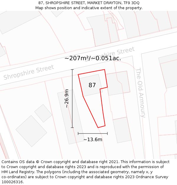 87, SHROPSHIRE STREET, MARKET DRAYTON, TF9 3DQ: Plot and title map