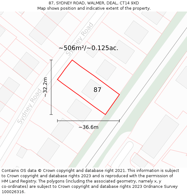 87, SYDNEY ROAD, WALMER, DEAL, CT14 9XD: Plot and title map