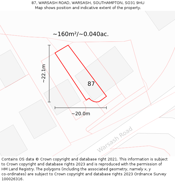 87, WARSASH ROAD, WARSASH, SOUTHAMPTON, SO31 9HU: Plot and title map