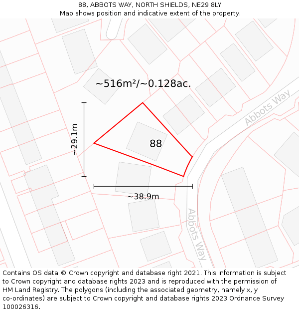 88, ABBOTS WAY, NORTH SHIELDS, NE29 8LY: Plot and title map