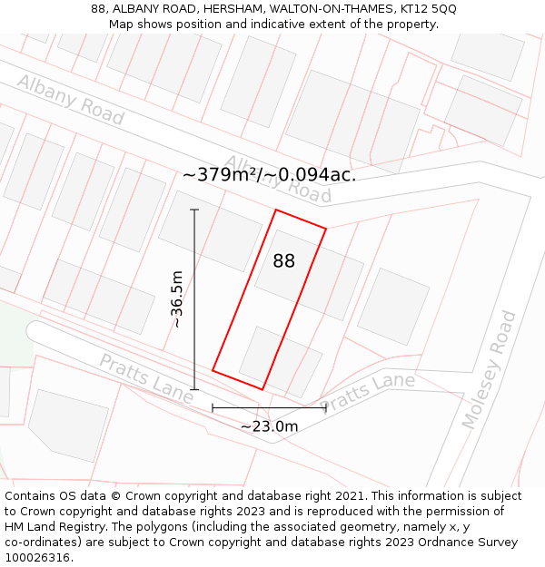 88, ALBANY ROAD, HERSHAM, WALTON-ON-THAMES, KT12 5QQ: Plot and title map