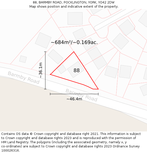 88, BARMBY ROAD, POCKLINGTON, YORK, YO42 2DW: Plot and title map