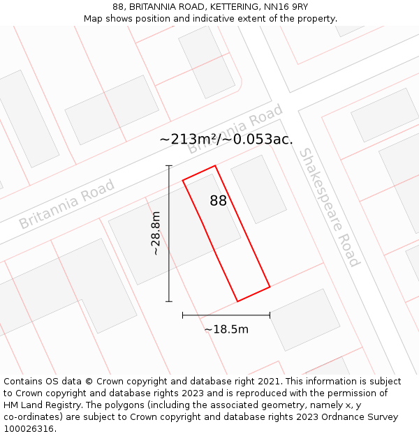 88, BRITANNIA ROAD, KETTERING, NN16 9RY: Plot and title map