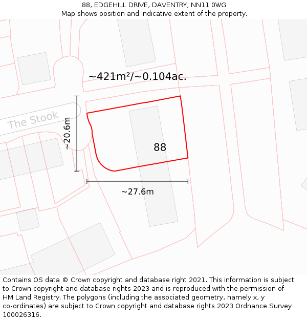 88, EDGEHILL DRIVE, DAVENTRY, NN11 0WG: Plot and title map