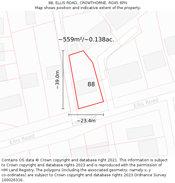 88, ELLIS ROAD, CROWTHORNE, RG45 6PN: Plot and title map