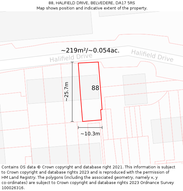 88, HALIFIELD DRIVE, BELVEDERE, DA17 5RS: Plot and title map