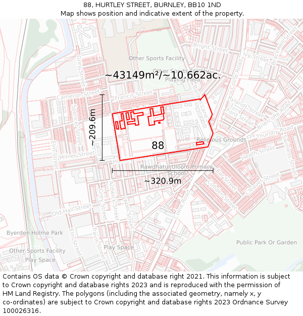 88, HURTLEY STREET, BURNLEY, BB10 1ND: Plot and title map