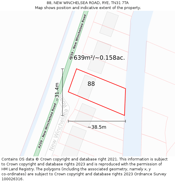 88, NEW WINCHELSEA ROAD, RYE, TN31 7TA: Plot and title map