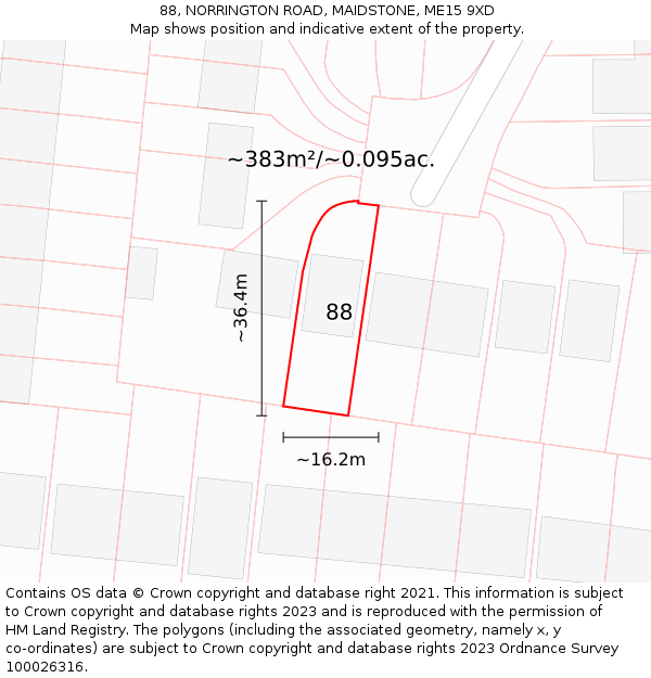 88, NORRINGTON ROAD, MAIDSTONE, ME15 9XD: Plot and title map