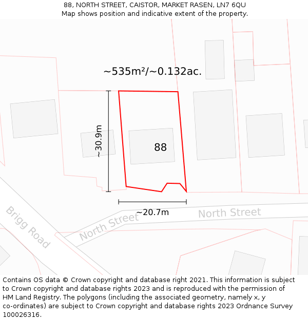 88, NORTH STREET, CAISTOR, MARKET RASEN, LN7 6QU: Plot and title map