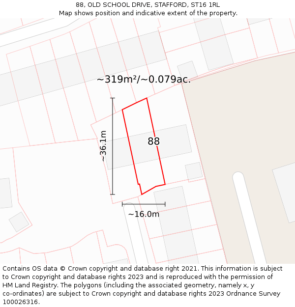 88, OLD SCHOOL DRIVE, STAFFORD, ST16 1RL: Plot and title map