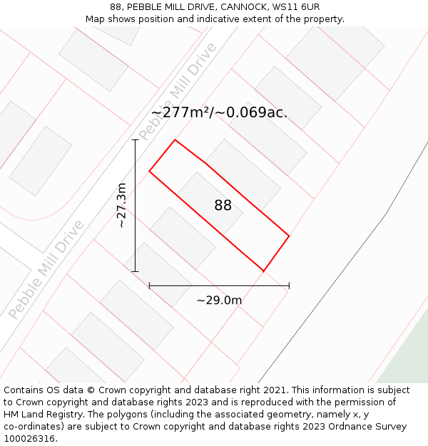 88, PEBBLE MILL DRIVE, CANNOCK, WS11 6UR: Plot and title map