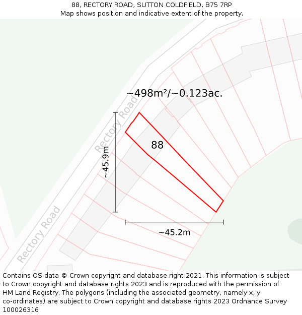 88, RECTORY ROAD, SUTTON COLDFIELD, B75 7RP: Plot and title map