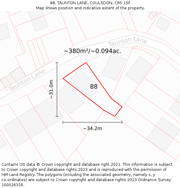 88, TAUNTON LANE, COULSDON, CR5 1SF: Plot and title map