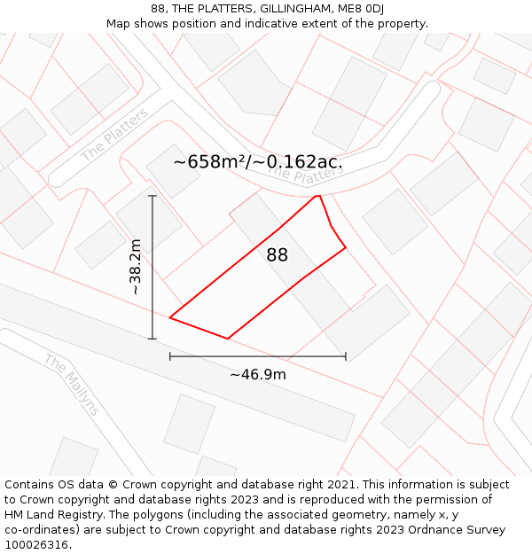 88, THE PLATTERS, GILLINGHAM, ME8 0DJ: Plot and title map