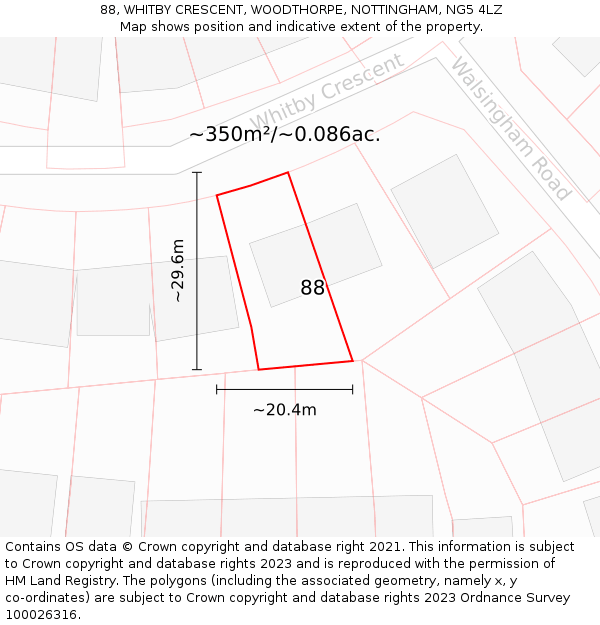 88, WHITBY CRESCENT, WOODTHORPE, NOTTINGHAM, NG5 4LZ: Plot and title map