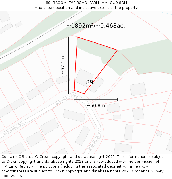 89, BROOMLEAF ROAD, FARNHAM, GU9 8DH: Plot and title map