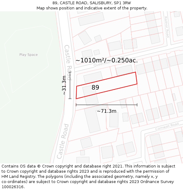 89, CASTLE ROAD, SALISBURY, SP1 3RW: Plot and title map