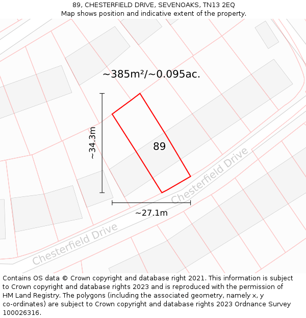 89, CHESTERFIELD DRIVE, SEVENOAKS, TN13 2EQ: Plot and title map