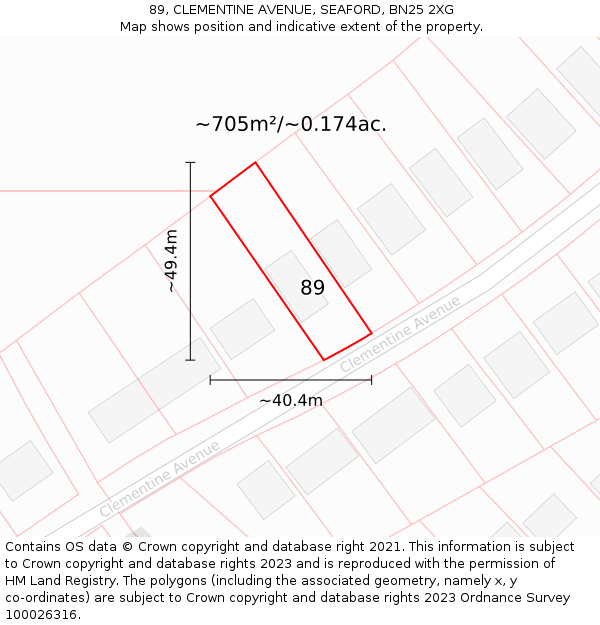 89, CLEMENTINE AVENUE, SEAFORD, BN25 2XG: Plot and title map