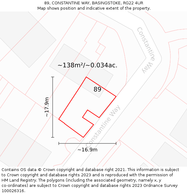 89, CONSTANTINE WAY, BASINGSTOKE, RG22 4UR: Plot and title map