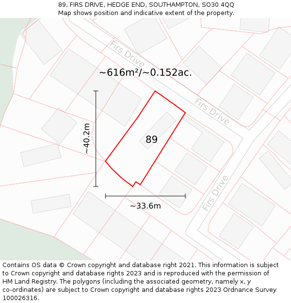 89, FIRS DRIVE, HEDGE END, SOUTHAMPTON, SO30 4QQ: Plot and title map