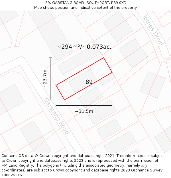 89, GARSTANG ROAD, SOUTHPORT, PR9 9XD: Plot and title map