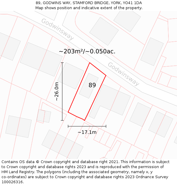 89, GODWINS WAY, STAMFORD BRIDGE, YORK, YO41 1DA: Plot and title map