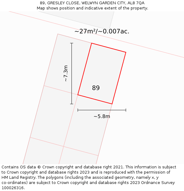 89, GRESLEY CLOSE, WELWYN GARDEN CITY, AL8 7QA: Plot and title map