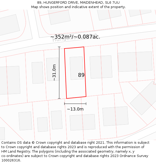 89, HUNGERFORD DRIVE, MAIDENHEAD, SL6 7UU: Plot and title map