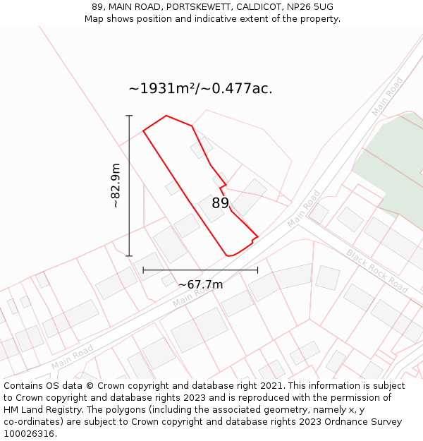 89, MAIN ROAD, PORTSKEWETT, CALDICOT, NP26 5UG: Plot and title map