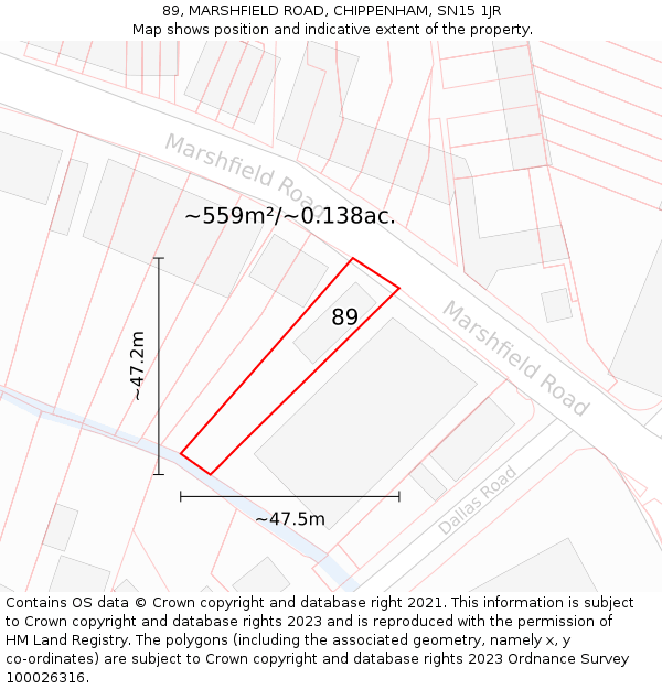 89, MARSHFIELD ROAD, CHIPPENHAM, SN15 1JR: Plot and title map