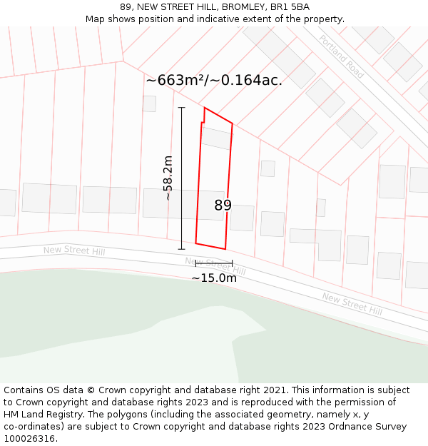 89, NEW STREET HILL, BROMLEY, BR1 5BA: Plot and title map