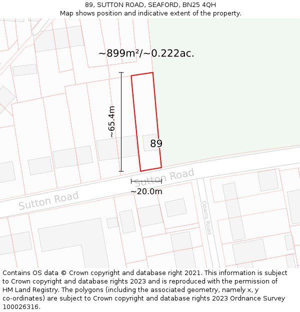 89, SUTTON ROAD, SEAFORD, BN25 4QH: Plot and title map